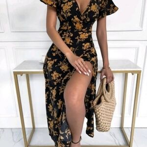 Floral Black Dress Size L Juniors New